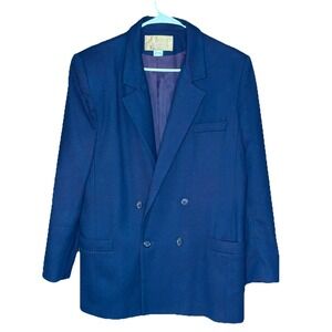 Vintage 80s Saville Wool Blazer Women 14 Navy Double Breasted Classic‎ Academia